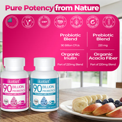 IKOTIET 90B Probiotic for Bloating & Immunity – 1 Capsule AM, Doctor-Formulated, USA Made