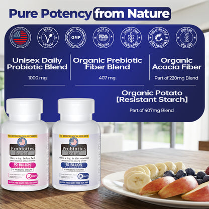 IKOTIET 90B Probiotic Day & Night – No Fridge Required, 16 Strains + Organic Potato Resistant Starch, Unisex Digestive & Immune Support, 30 Capsules