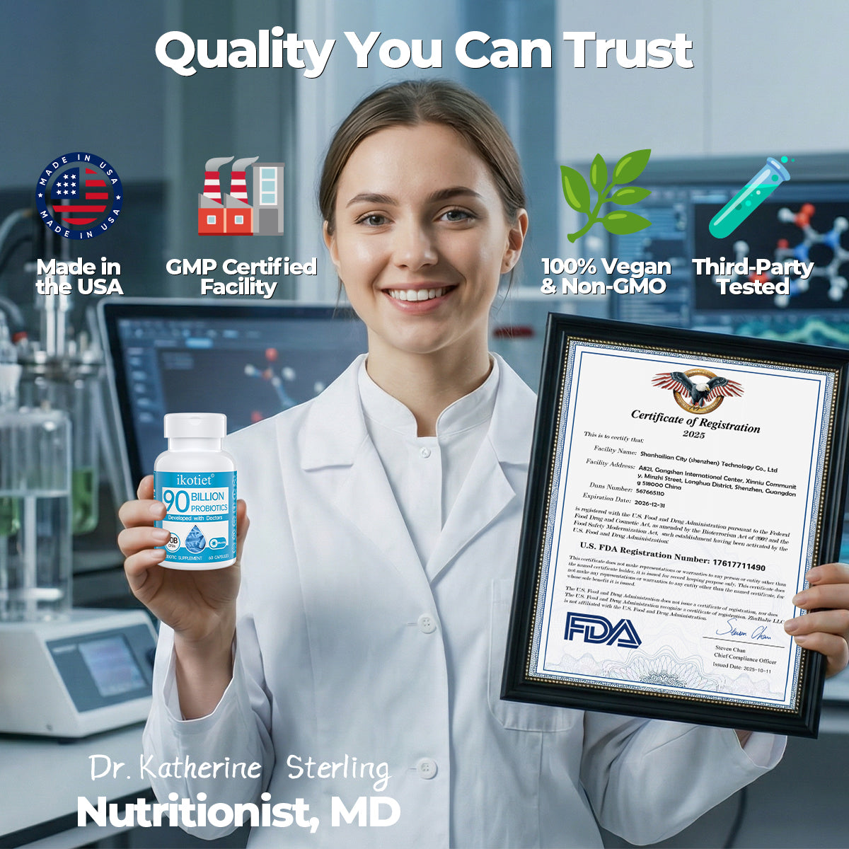 IKOTIET 90B Probiotic for Bloating & Immunity – 1 Capsule AM, Doctor-Formulated, USA Made