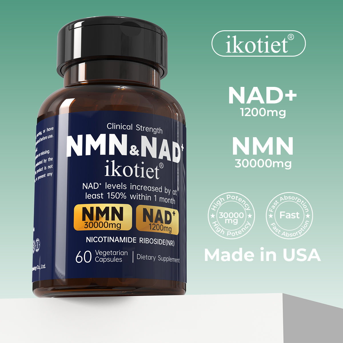 IKOTIET-NAD+ Supplement for Anti-Aging and Cell Regeneration, NAD+NMN, 300 mg Niagen, 30 Servings | Supports Cellular Energy, Skin Care, Brain, and Muscles | Niacinamide Ribose (NR) 1 Capsule Daily | 1 Bottle + 1 Trial Pack support cellular energy extra s